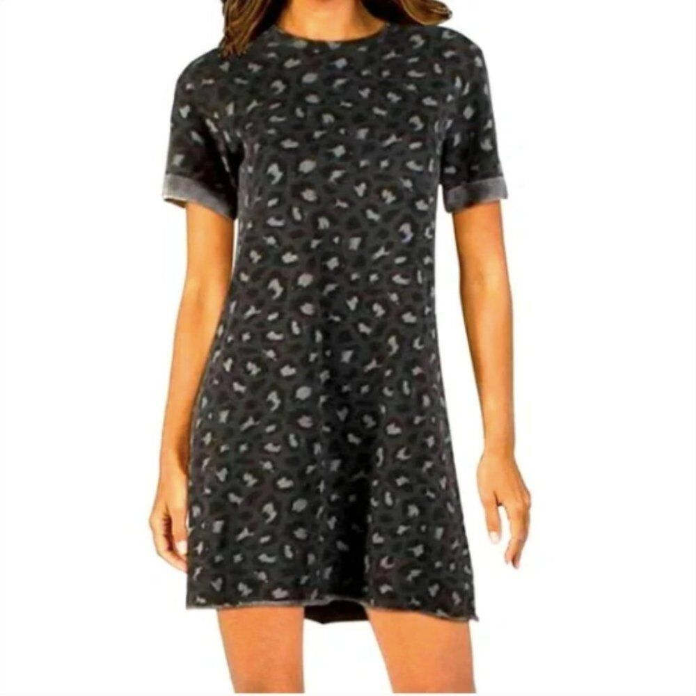 Gray Black leopard animal  print shift dress boho festival casual Womens size M